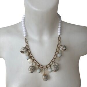 Talbots White & Goldtone Statement Necklace Mixed Beads & Seed Pearls
